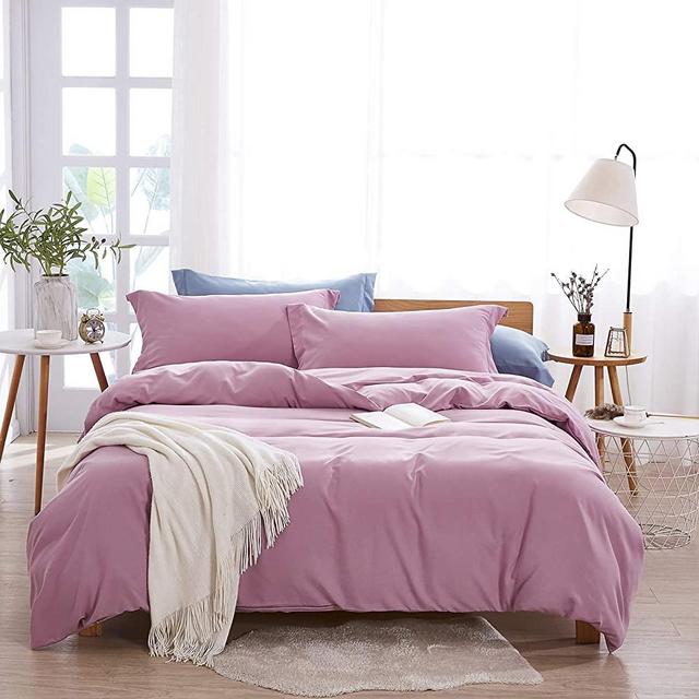 Dreaming Wapiti Duvet Cover,100% Washed Microfiber 3pcs Bedding Duvet Cover Set,Solid Color - Soft and Breathable with Zipper Closure & Corner Ties (Pink Purple, King)