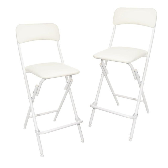Amazon Basics Folding Bar Stool with Footrest, Portable, Sturdy, Space-Saving Storage, 300lb Capacity, 24" Height, White, Set of 2