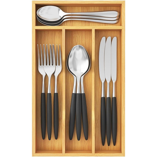Lifewit Silverware Drawer Organizer, Utensil Tray for Kitchen, Flatware and Cutlery Holder, Storage for Spoons Forks Knives, 6.7 x 12", Natural