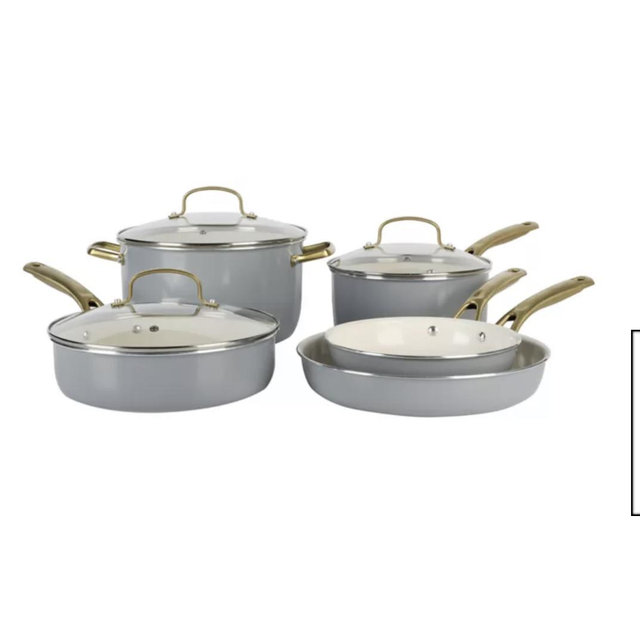 8 Piece Ceramic Non Stick Cookware Set - Grey