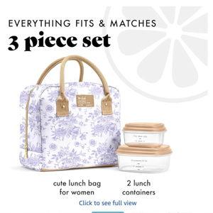 Fit & Fresh Bloomington Lunch Bag for Women - Insulated Large Lunch Box for Work with Containers, Leak-Resistant, Stain-Resistant, Zipper Closure, Lavender Toile