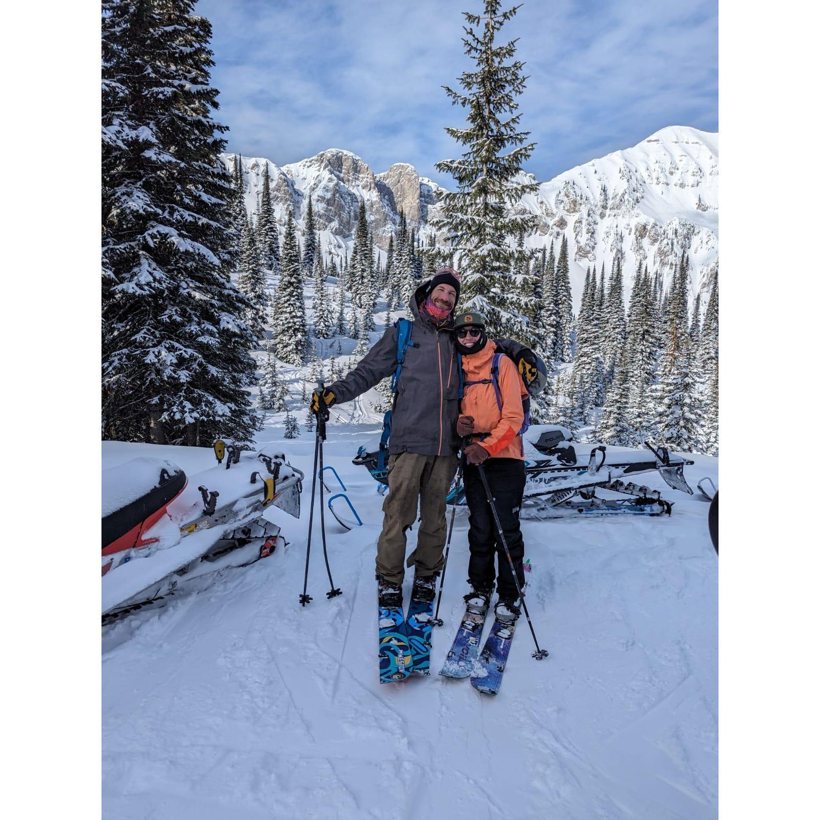 Our first time using Mike's snowmobile to get to a backcountry hut in BC