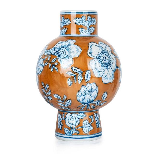 Ceramic Vase Orange and White Porcelain Chinese Handmade Decorative Vintage Flower Vase for Living Room, Home Decor, Office (Orange and White)