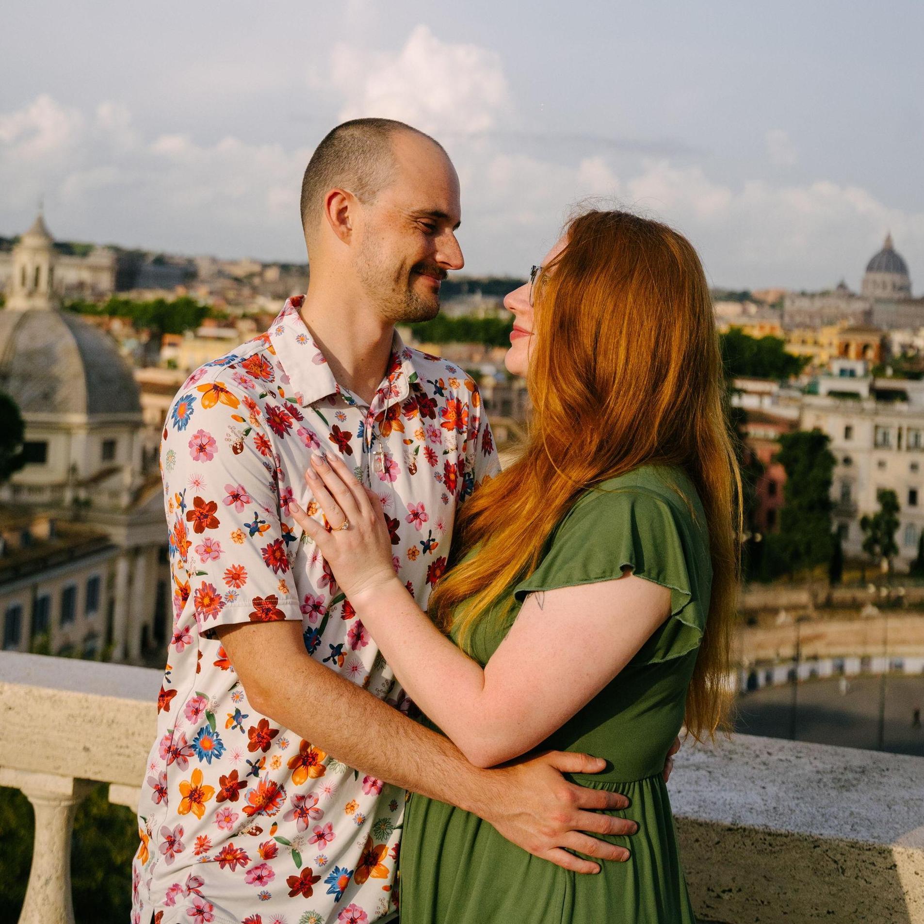 Adam proposed at an overlook of the Piazza del Popolo in Rome, Italy! Emily said yes. 8.19.2024