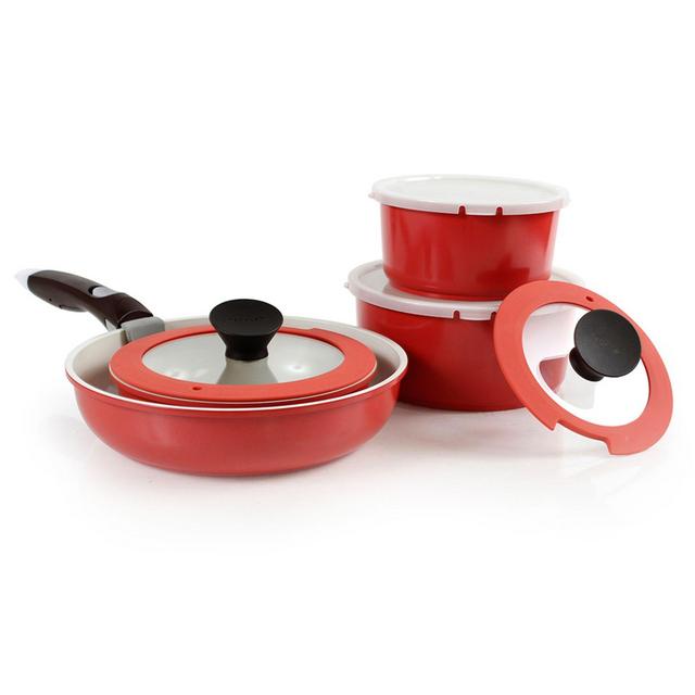 Neoflam Midas Plus 9-Piece Ceramic Nonstick Cookware Set in Red