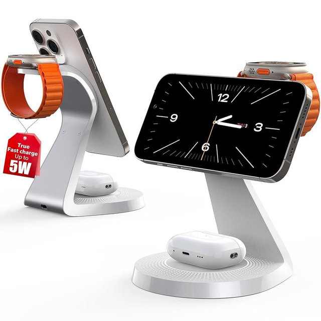 3 in 1 Charging Station for Apple Devices,Mag-Safe Charger Stand Fast Charging,Wireless Charger for iPhone 15/14/13/12 Series,& AirPods,& iWatch(30W USB-C Charger Included)