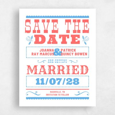Coral, Pink Wedding Save the Date - Festival Print