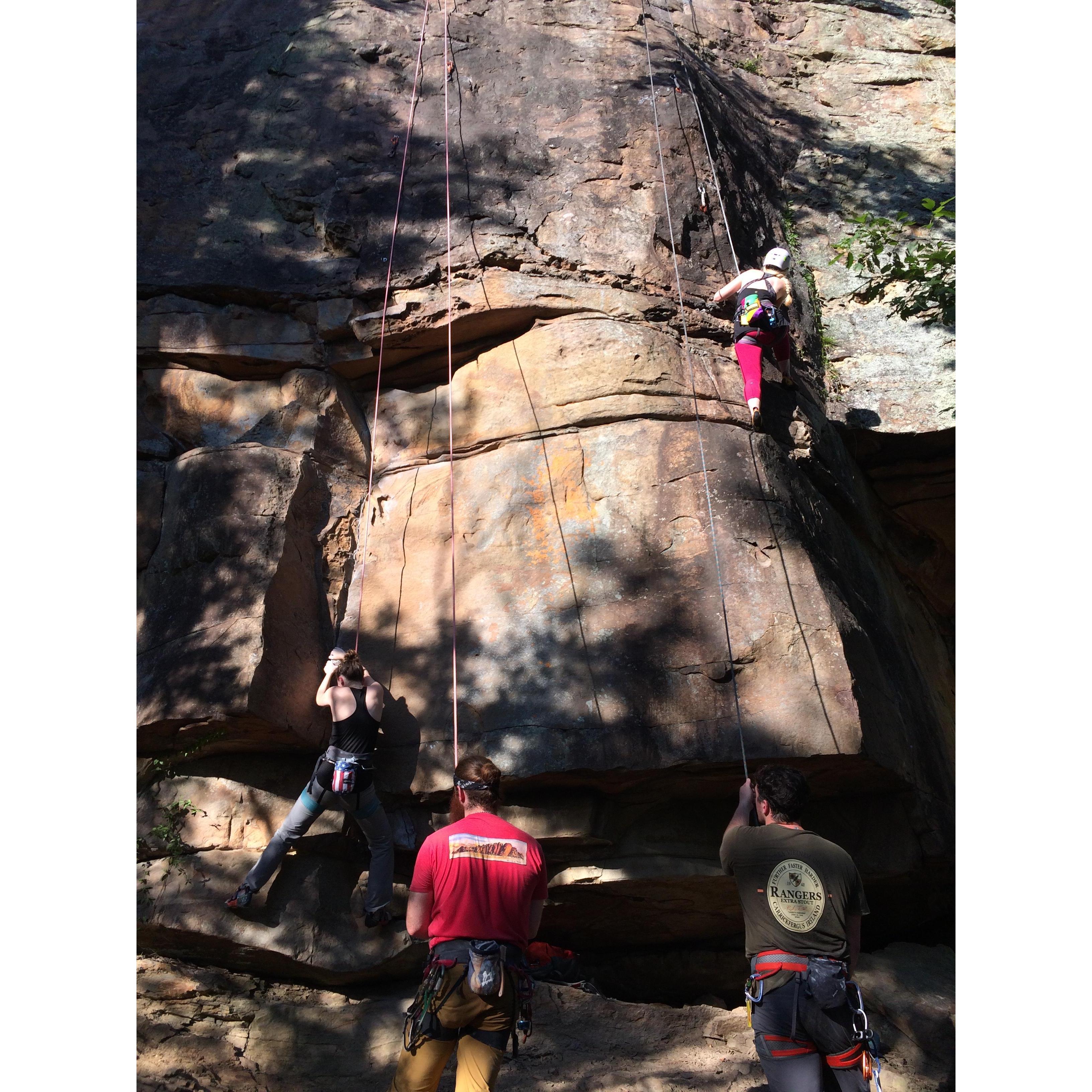 Climbing outside with Laura (our wedding coordinator AND the previous trips director) and Joey (one of the groomsman!). These are good people, y'all!