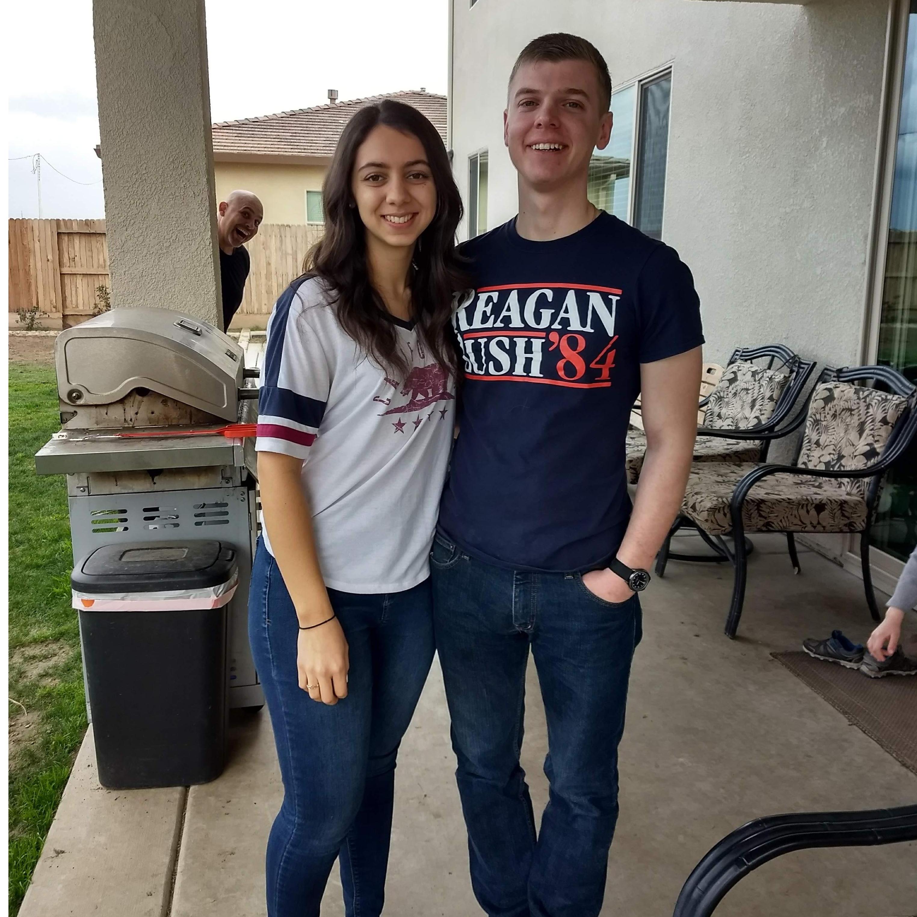 "Never had to have a chaperone, no sir..."
"Dad's here to keep his eye on her..."