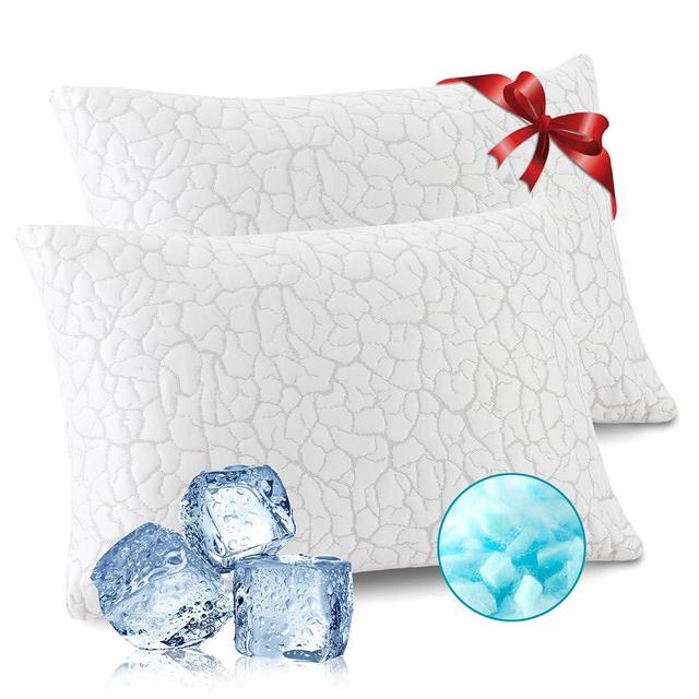 WGAKCED Cooling Pillows for Sleeping 2 Pack, Adjustable Shredded Memory Foam Pillows Queen Size, Firm Bed Pillows for Side, Back, Stomach, Hot Sleepers, Cold Pillow with Removable Washable Cover
