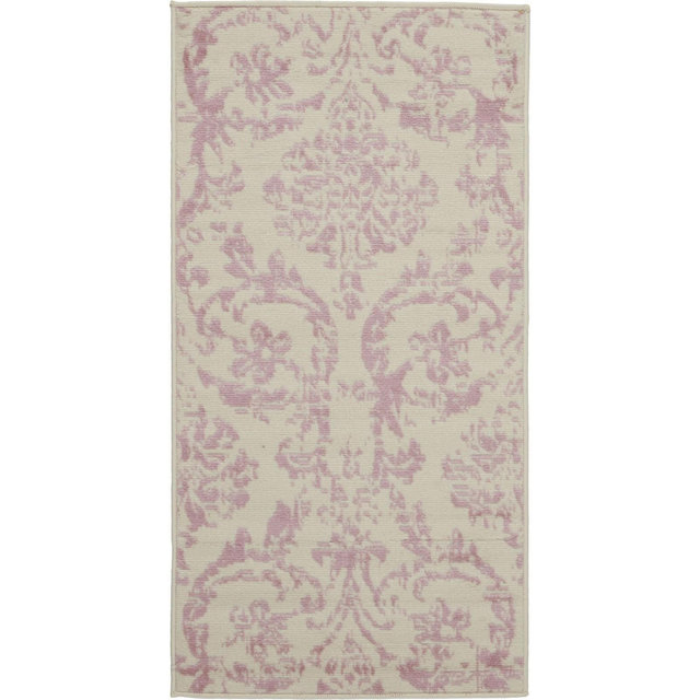 Nourison Jubilant 2' x 4' Ivory/Pink Area Rug Farmhouse Vintage Damask by Nourison