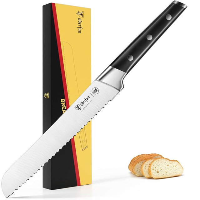ODERFUN Bread Knife：8 Inch Ultra Sharp Bread Serrated Knife, High Carbon Stainless Steel Bread Knife for Homemade Bread, Full Tang Cuts Cleanly for Efficient Slicing Sourdough Bread, Bagels, Cake