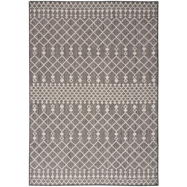 Nourison Positano Moroccan Trellis Flatweave Low Pile Indoor Outdoor Area Rug Charcoal 5' x 7'