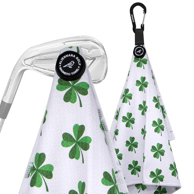 Aliennana Magnetic Golf Towel, Microfiber Waffle Design with Clip - Industrial Strength Magnet for Strong Hold to Golf Bags, Carts Clubs (Lucky Clover)