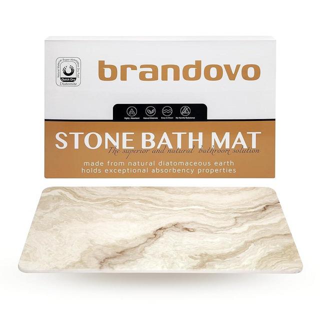 BRANDOVO Stone Bath Mats for Bathroom - Marble Bathroom Accessories - Luxury Dish Drying Mat for Kitchen & Bathroom Floors, Moisture Absorbing Diatomaceous Earth Bath & Shower Mat