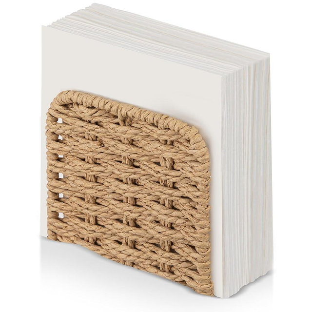 Threehoney Woven Rattan Wicker Upright Napkin Holders for Table Standing Paper Dispenser for Guest Restaurant Kitchen Bathroom Room Cocktail Decoration Indoor & Outdoor Party Use(Classic,Flaxen)