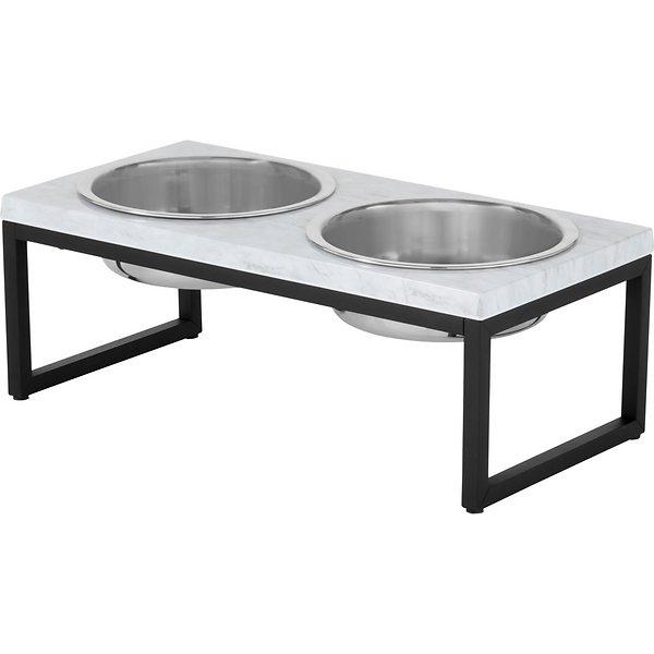Frisco Marble Print Stainless Steel Double Elevated Dog Bowl