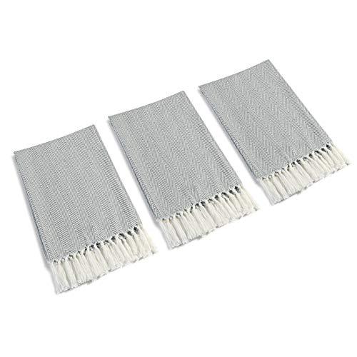 Mia'sDream Tassels Cotton Hand Face Head Guest Gym Towel Set Peshtemal Washcloth Kitchen Tea Towel Dish Cloth Set 3 Pack 16inch X 24inch (Grey)