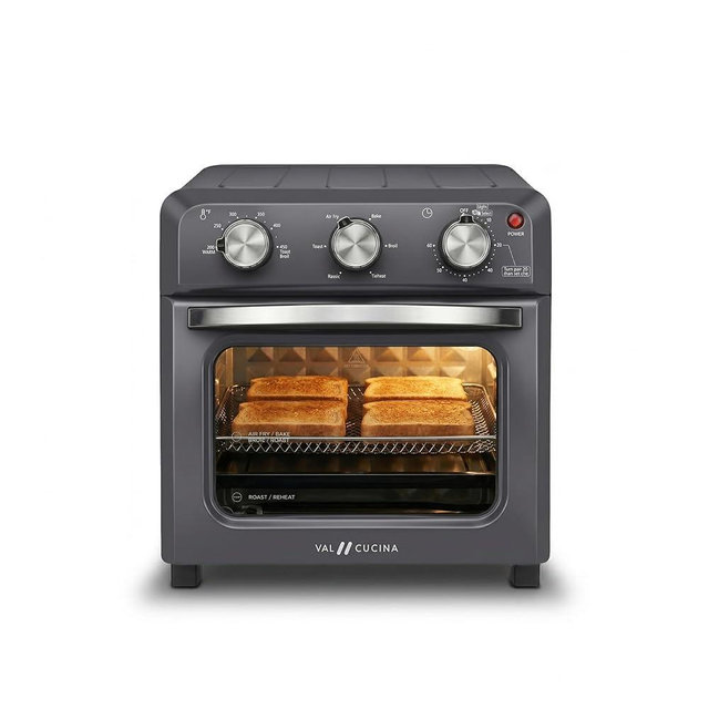 VAL CUCINA 6-in-1 Air Fryer Toaster Oven Combo, Compact 12.7 QT Small Countertop Convection Oven, Fits 9" Pizza & 4 Toast, Hexagon Hybrid Heating, Enamel Baking Pan