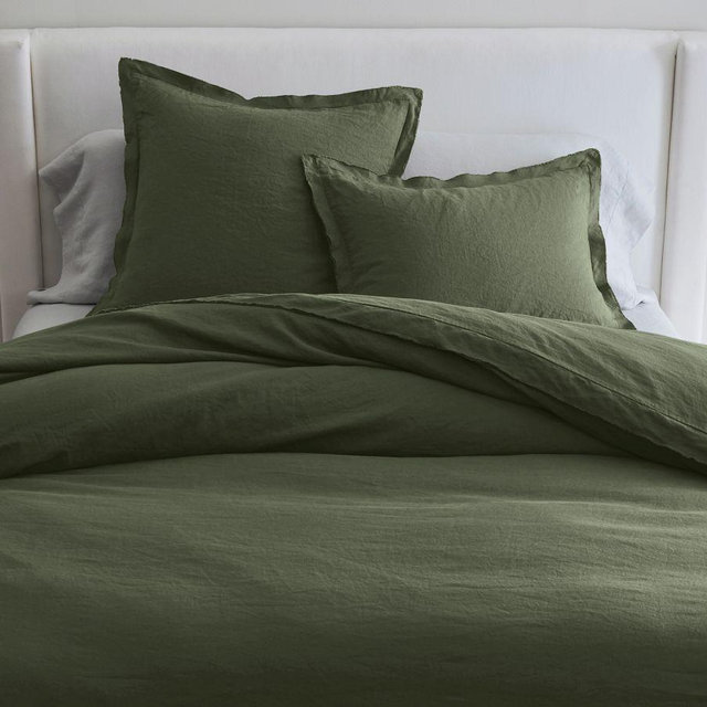 Belgian Flax Linen Double Flange Duvet, Cypress, Full/Queen