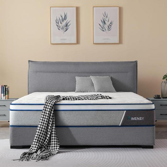 Rimensy Full Mattress, 10 Inch Gel Memory Foam and Innerspring Hybrid Mattress in a Box, Motion Isolation, Medium Firm Mattress, Pressure Relief, Queen Size Mattress 54"*75"*10"