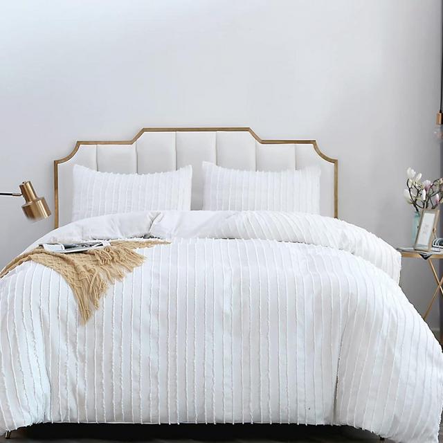 yundo Duvet Cover Set Twin - Duvet Cover Twin Size, 2 Pieces Tufted Duvet Cover Set and Embroidery Comforter Cover for All Seasons (White, Twin
