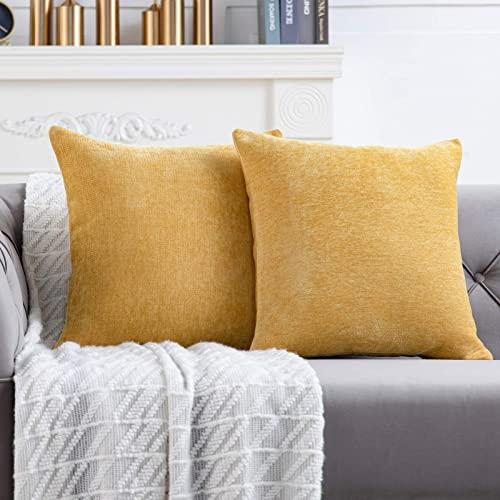 Anickal Mustard Yellow Pillow Covers 18x18 Inch Set of 2 Solid Rustic Farmhouse Decorative Throw Pillow Covers Square Cushion Case for Home Sofa Couch Decoration
