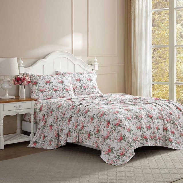 Laura Ashley - Queen Sheet Set, Buttery-Soft Bed Sheets with a Naturally Silky Smooth Cotton Sateen Lightweight Feel - Matching Pillowcases & Fitted Sheet (Bettinas Blooms Red)