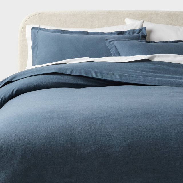 King Casual Textured Cotton Duvet Cover and Sham Set Dark Blue - Threshold™