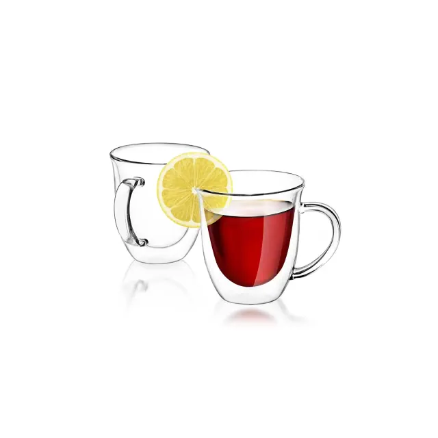 JoyJolt Serene Double Wall Insulated Glasses - Set of 2 Coffee/Tea Glass Mugs- 7.4 oz