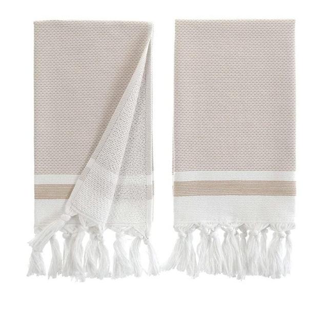 Turkish Hand Towels for Bathroom, Kitchen Towels Decorative Set of 2, Luxury Turkish Cotton Dish Tea Towels 14 x 34 Inches for Bohemian, Rustic, and Farmhouse Decor (Beige)