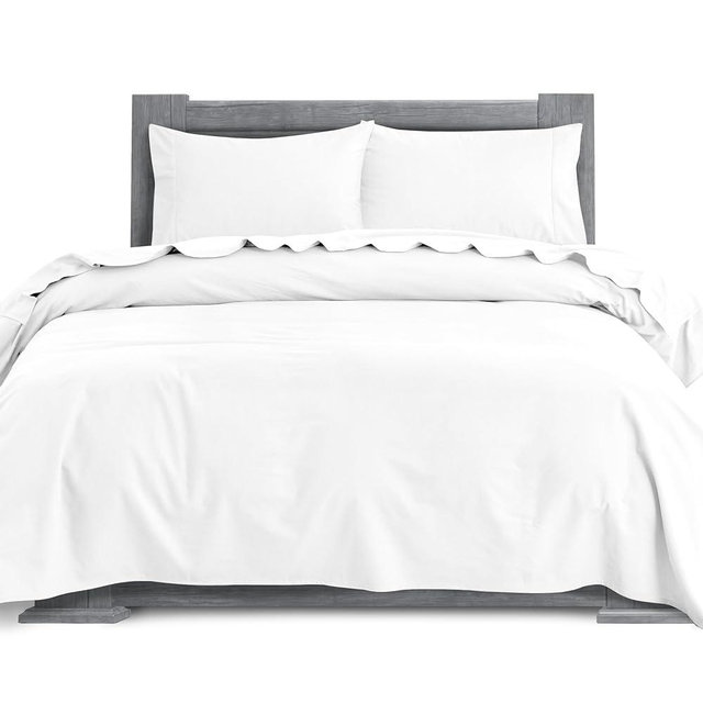 Elegant Comfort Soft 4-Piece 100% Turkish Cotton Flannel Sheet Set - Premium Quality, Deep Pocket Fitted Sheet, Ultra Soft, Cozy Warm and Anti-Pill Flannel Sheets - Queen, White