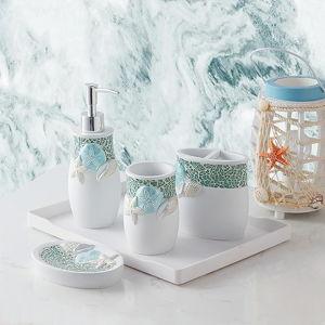 Sweet Home Collection Bathroom Accessories Unique Collections Modern Classic Contemporary Decorative Beautiful Designs Bath Shower Tub Décor, 4 Piece Set, Seascape (Pack of 1)