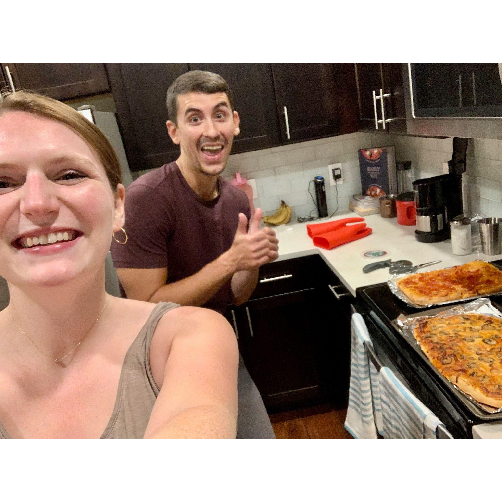 Homemade Pizzas in our first apartment!