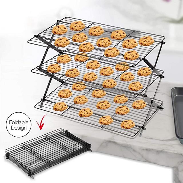 3-Tier Collapsible Cooling Rack Expandable & Collapsible Cookie Cooling Wire Rack Baking Rack Foldable Cooling Racks For Baking Premium Quality And Sturdy Legs Ideal For Baking Supplies