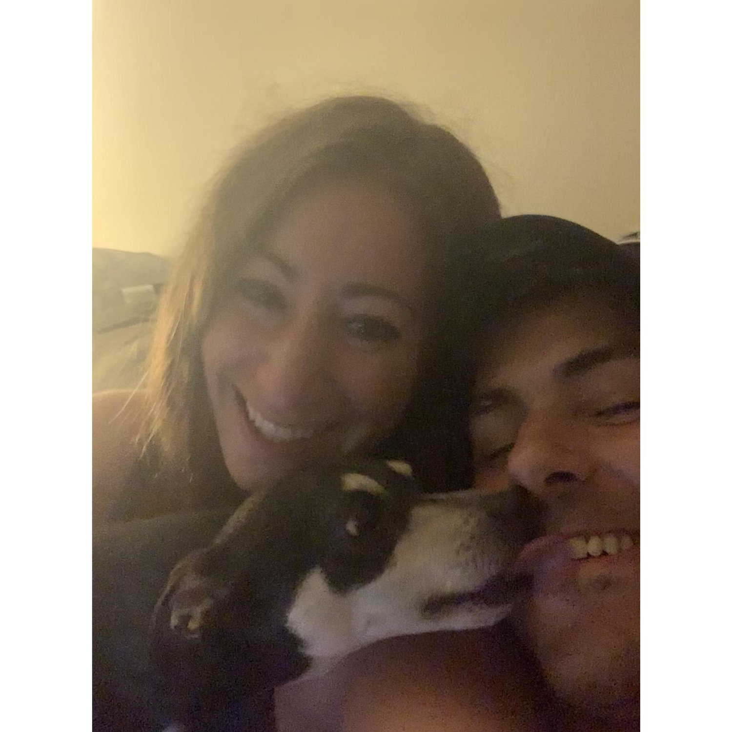 Showering Cocoa with love, as always. 
Our first family picture after we moved in together!
