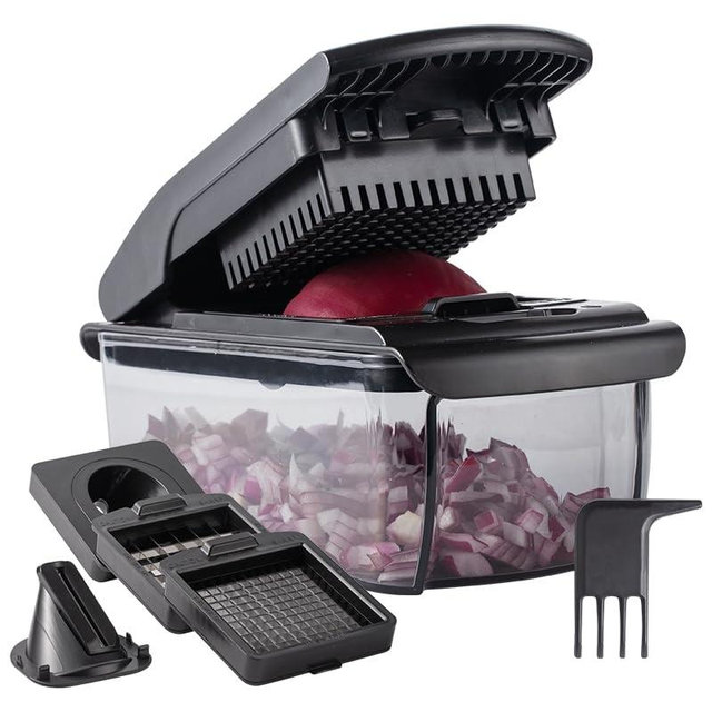 Cook with Color Vegetable Chopper - Multifunctional 11 in 1 Vegetable Chopper with Container - Food Chopper to Dice, Chop, Slice, Julienne and Spiralize, Black