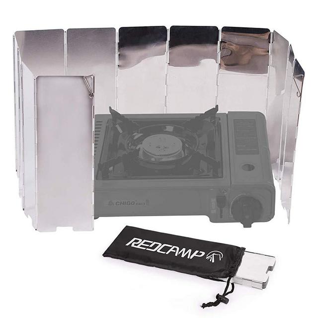 REDCAMP Folding Outdoor Stove Windscreen, 8/9/10/12 Plates Aluminum Camping Stove Windshield with Carrying Bag, Lightweight Butane Burner Windshield