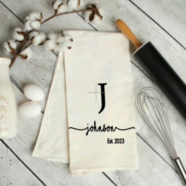 Personalized dish towel, personalized tea towel, monogram dish towel, initial dish towel, kitchen decor, wedding gift, housewarming gift