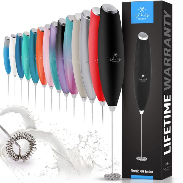 Zulay Milk Frother for Coffee with Upgraded Titanium Motor - Handheld Frother Whisk, Milk Foamer, Mini Blender and Electric Mixer Coffee Frother for Frappe, Latte, Matcha, No Stand - Black