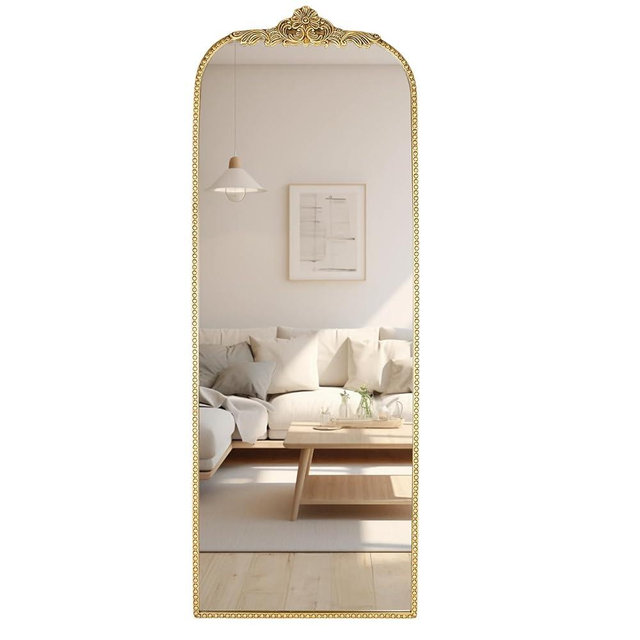 Fobule Arched Full Length Mirror 20"x56", Antique Gold Large Traditional Vintage Baroque Inspired Floor Mirror for Wall, Bedroom, Living Room, Hallway