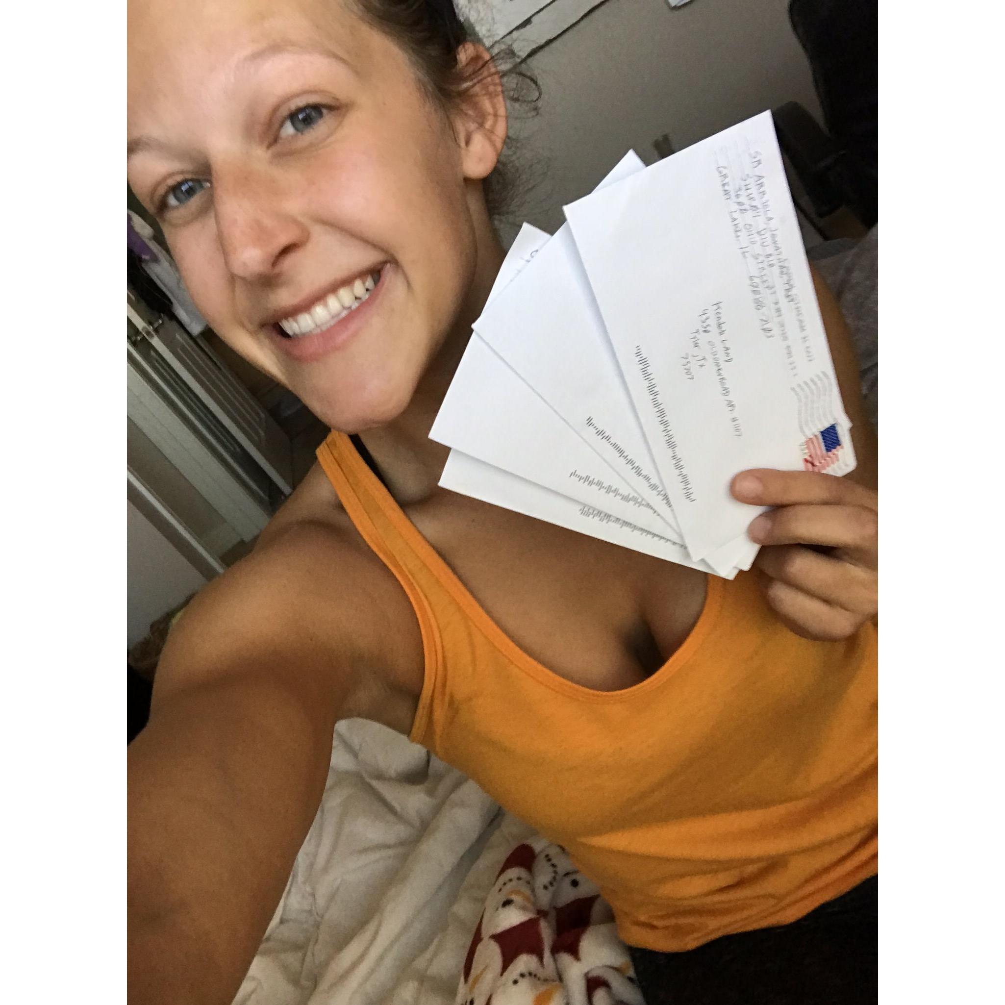 My first shipment of letters from him after he left for Navy bootcamp and I couldn't wipe his huge a** smile off my face!!