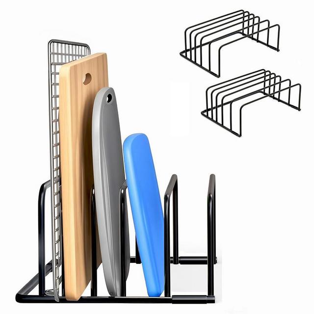 Kitchen Cutting Board Organizer Rack, 5-Slot Storage Holder for Boards, Bakeware, Cookie Sheets (2pc Black)