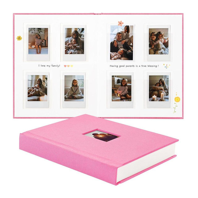 Rseozr 112 Pockets Instax Mini Photo Album For 2x3 Pictures, Linen Hardcover Polaroid Photo Album With Writing Space, Polaroid Album Book For Fujifilm Instax Mini Instant Camera (Pink)