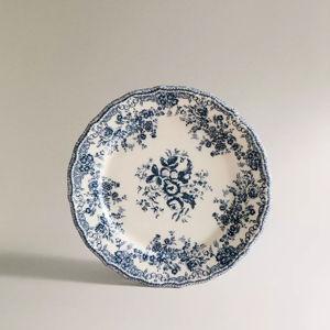 BLUE DESSERT PLATE FLORAL EARTHENWARE