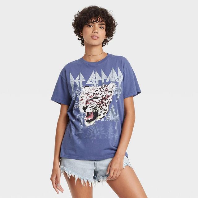 Women's Def Leppard Animal Print Short Sleeve Graphic T-Shirt - Blue M