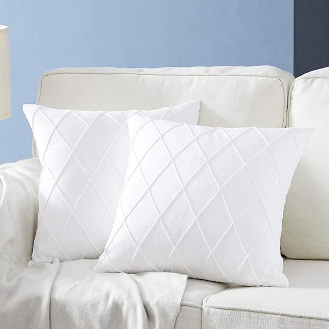 Longhui bedding White Throw Pillow Covers – 2-Pack 20 x 20 Inch Cushion Covers – Sturdy and Discrete Zipper Opening – Premium Quality Polyester - Decorative Pillow Covers for Couch Sofa Bed