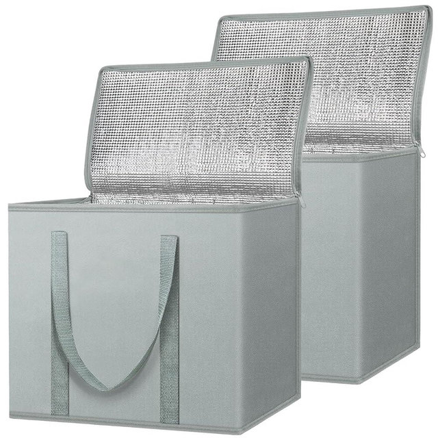 BALEINE 2Pk Insulated Reusable Grocery Bags, Collapsible Cooler Bag for Groceries, Heavy Duty Large Insulated Bag (Urban Gray)