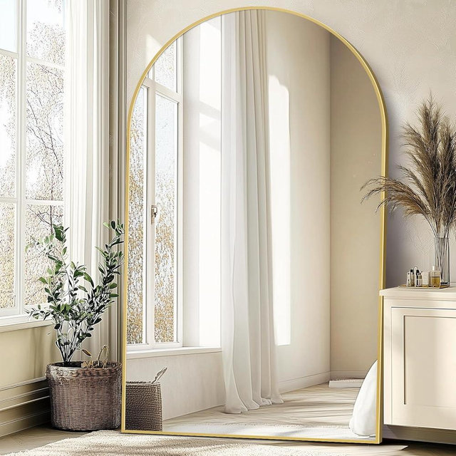 ABSWHLM Oversized Full Length Mirror 72x44 Inch - Wall Mounted or Standing Floor Mirror with Aluminum Alloy Frame, Shatterproof Tempered Glass - Modern Mirror for Bedroom, Living Room, Closet, Gold