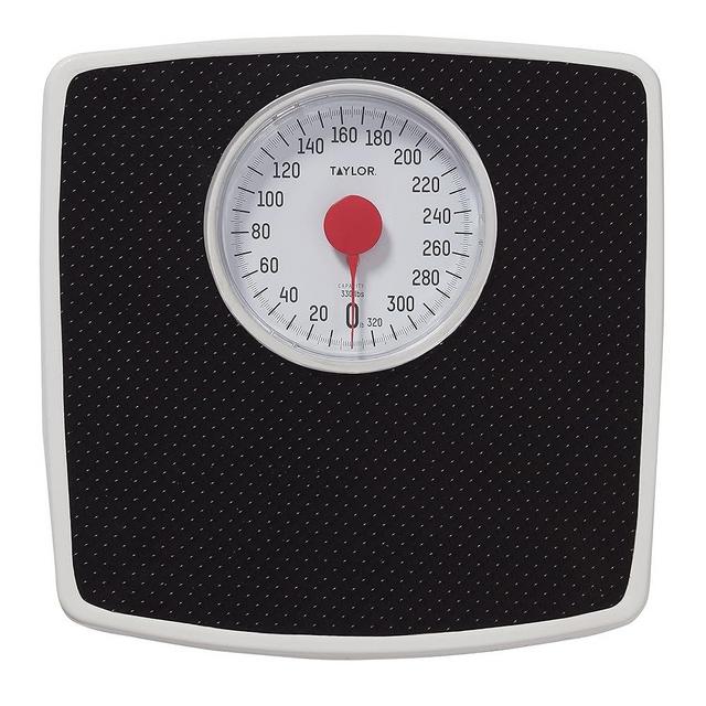 Taylor Battery Free Analog Scales for Body Weight, 330LB Capacity, Easy to Read Large 4.25-inch Dial, 10.3 x 10.6-inch Vinyl Mat Platform, Black